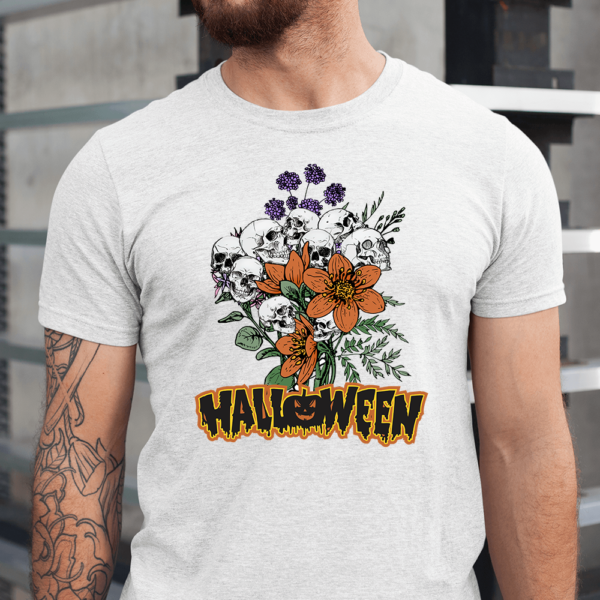 Skull Flower Scary Pumpkin Halloween Men Shirt