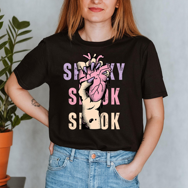 Spooky Witch Hand Heart Crush Halloween Lady Shirt