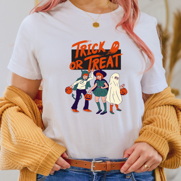 Trick Or Treat Kids Ghost Pumpkin Handbag Halloween Lady Shirt