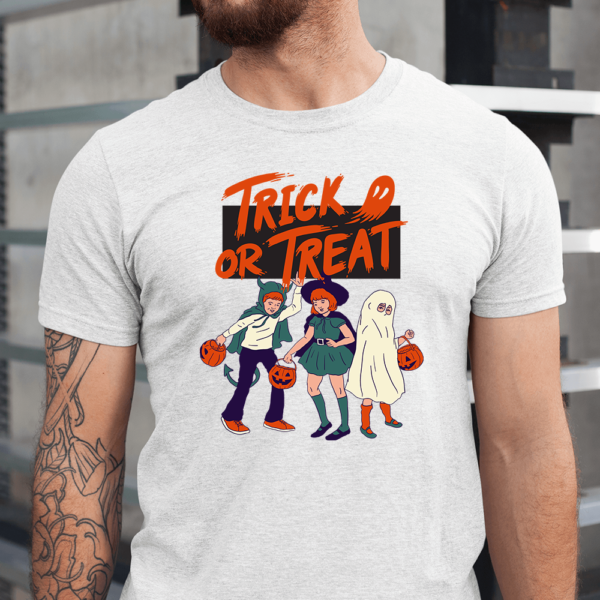 Trick Or Treat Kids Ghost Pumpkin Handbag Halloween Men Shirt
