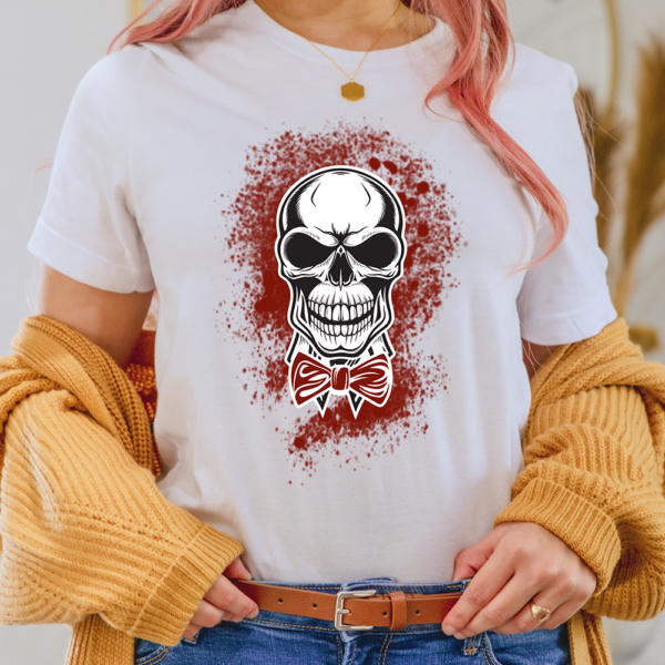 Bloody Skull Bow Tie Halloween Lady Shirt