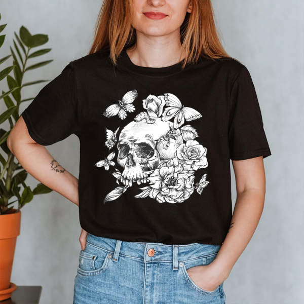 Butterflies Floral Skull Halloween Lady Shirt
