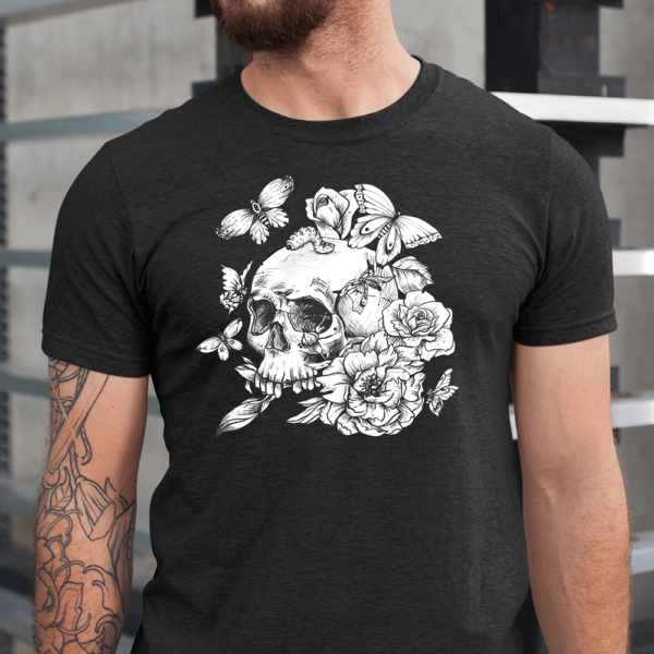 Butterflies Floral Skull Halloween Men Shirt