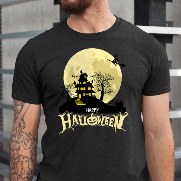 Castle Witch Bat Moon Happy Halloween Men Shirt