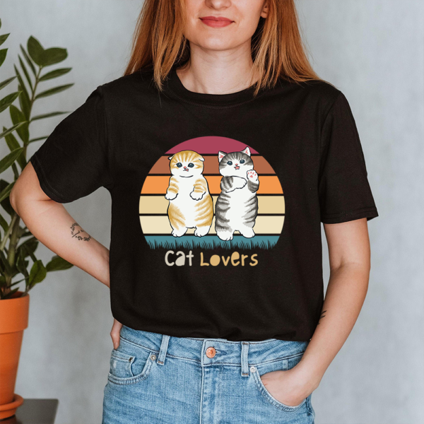 Cat Lovers Retro 2 Cats Lady Shirt