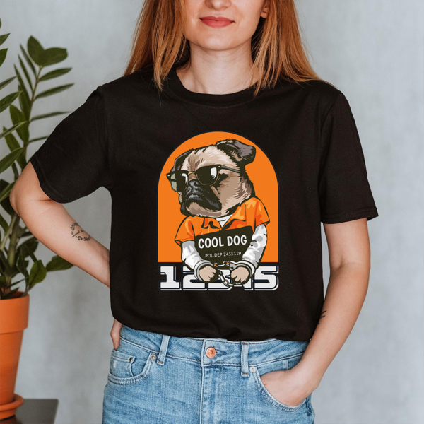 Cool Dog Glass Police Handcuffs Lock Prisoner Lady Shirt