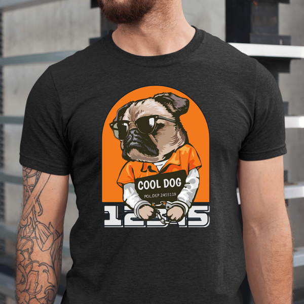 Cool Dog Glass Police Handcuffs Lock Prisoner Men Shirt