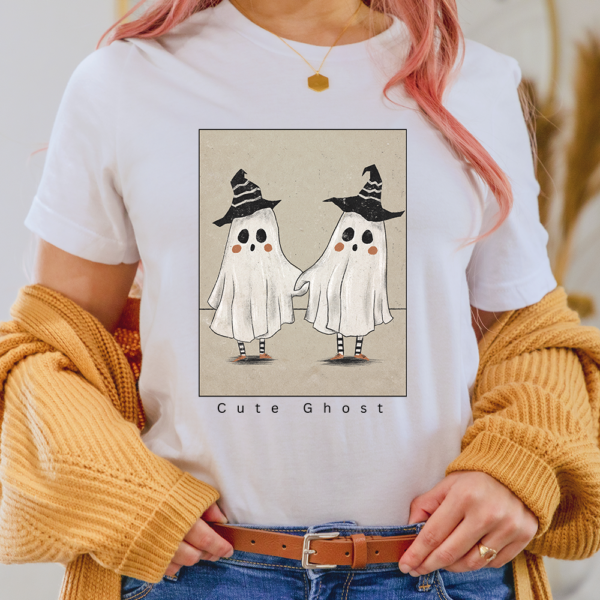 Cute Ghost Hand In Hand Halloween Lady Shirt