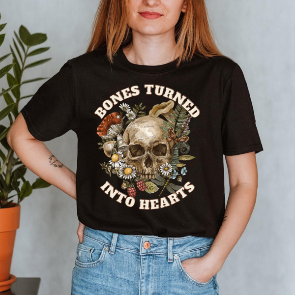 Floral Skull Bones Turned Into Hearts Halloween Lady Shirt