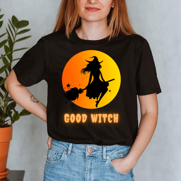 Good Witch Flying Moon Halloween Lady Shirt