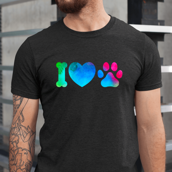 I Love Dog Heart Paw Colorful Men Shirt