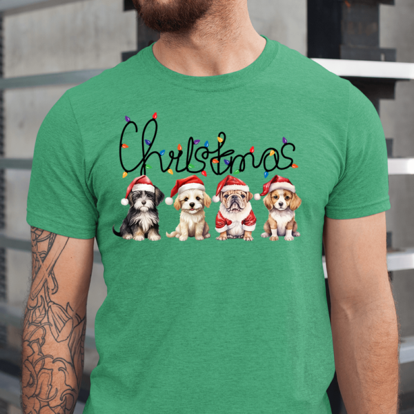 Merry Christmas Light String Dog Lady Men Shirt