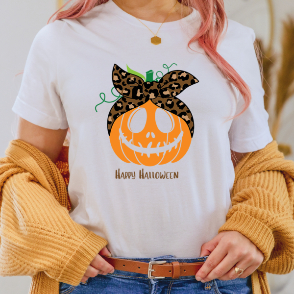 Orange And Brown Leopard Pumpkin Happy Halloween Lady Shirt