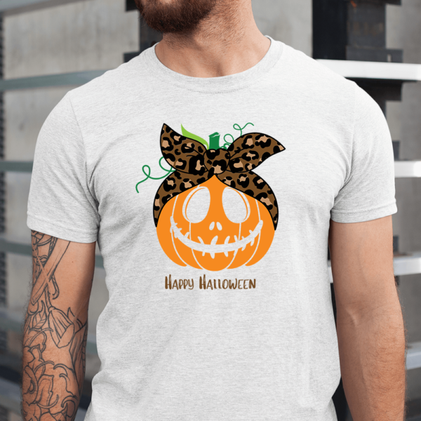 Orange And Brown Leopard Pumpkin Happy Halloween Men Shirt