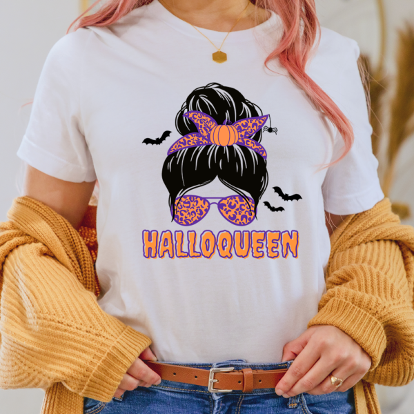 Playful Animal Print Halloween Messy Bun Lady Shirt