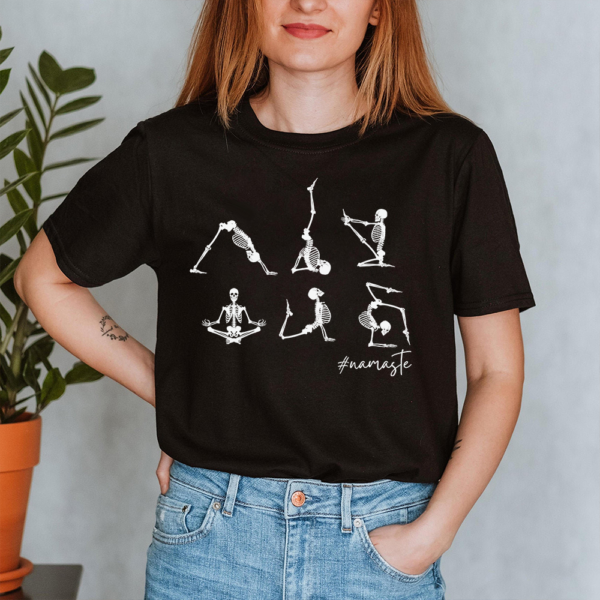 Skeletons Yoga Namaste Halloween Lady Shirt