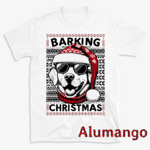 Barking Christmas Dog Wearing Glass Santa Hat Shirt