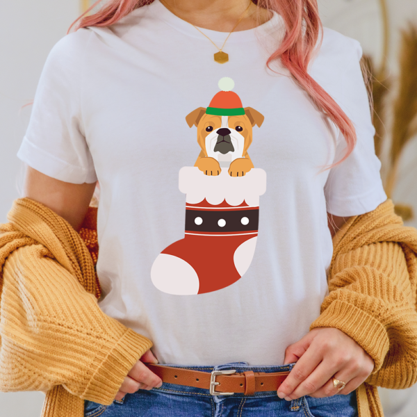Bulldog In Christmas Sock Dog Lady Shirt