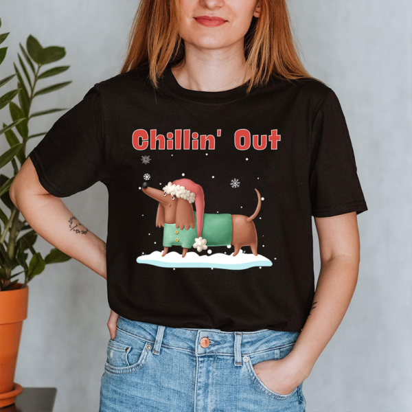 Chillin Out Snowy Christmas Dog Lady Shirt