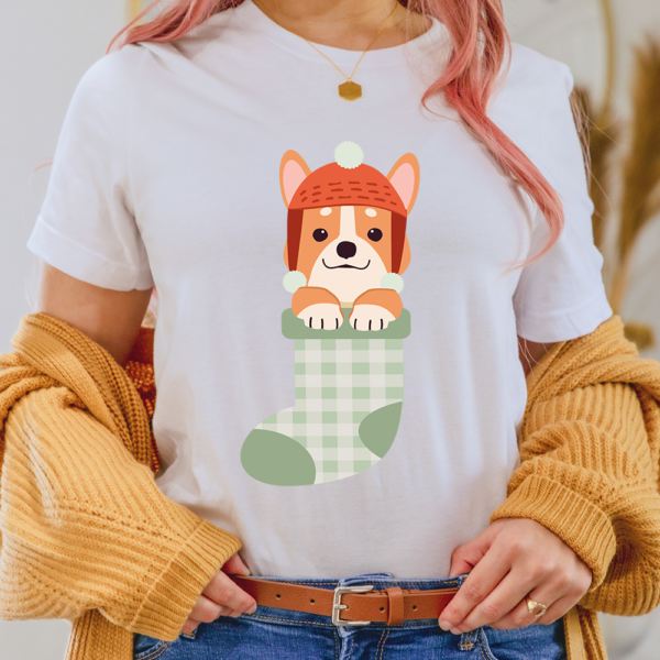 Corgi In Christmas Sock Dog Lady Shirt