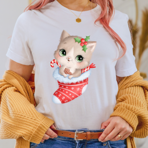 Cute Cat In Christmas Sock Lady Shirt