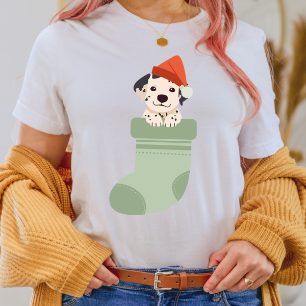 Dalmatian In Christmas Sock Dog Lady Shirt