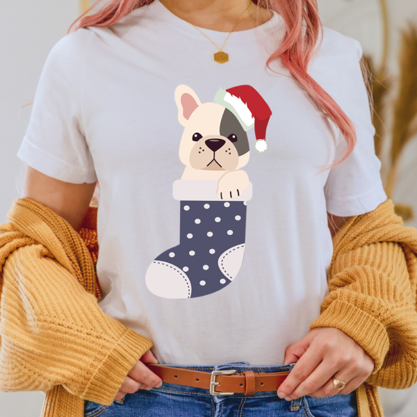 French Bulldog In Christmas Sock Dog Lady Shirt