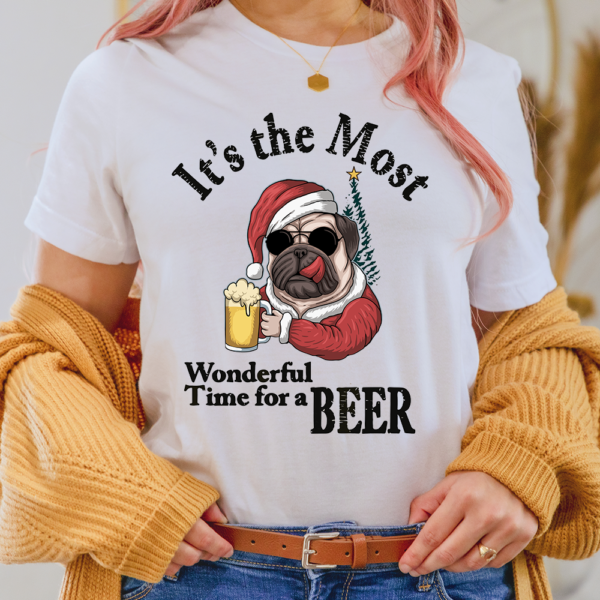 It Is The Most Wonderful Time For A Beer Christmas Santa Dog Lady Shirt