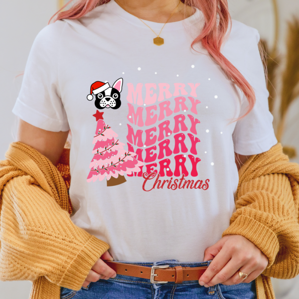 Merry Merry Christmas Dog Christmas Pine Tree Hat Lady Shirt
