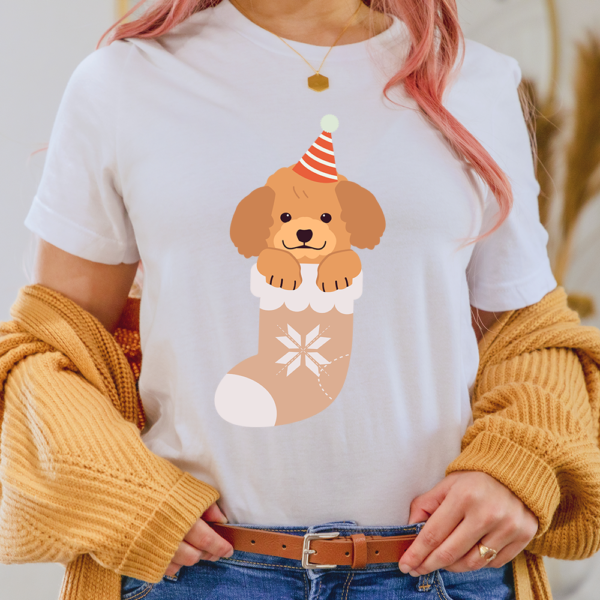 Poodle In Christmas Sock Dog Lady Shirt