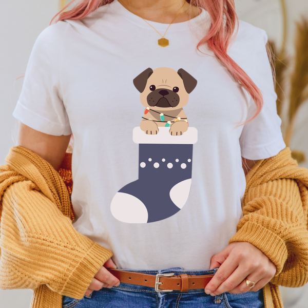 Pug In Christmas Sock Dog Lady Shirt