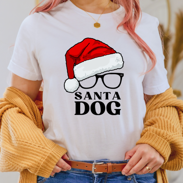 Santa Dog Christmas Hat Glasses Lady Shirt