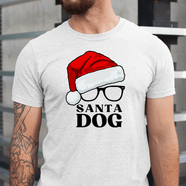 Santa Dog Christmas Hat Glasses Men Shirt