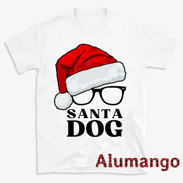 Santa Dog Christmas Hat Glasses Shirt