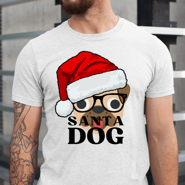 Santa Dog Face Christmas Hat Glasses Men Shirt