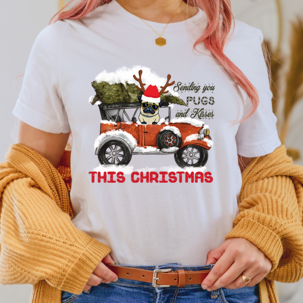 Sending You Pugs And Kisses This Christmas Minimalist Car Dog Lady Shirt