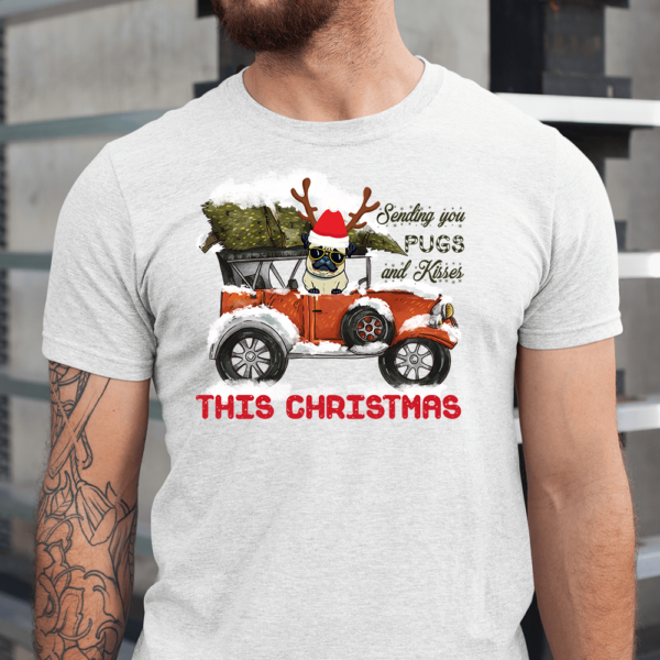 Sending You Pugs And Kisses This Christmas Minimalist Car Dog Men Shirt