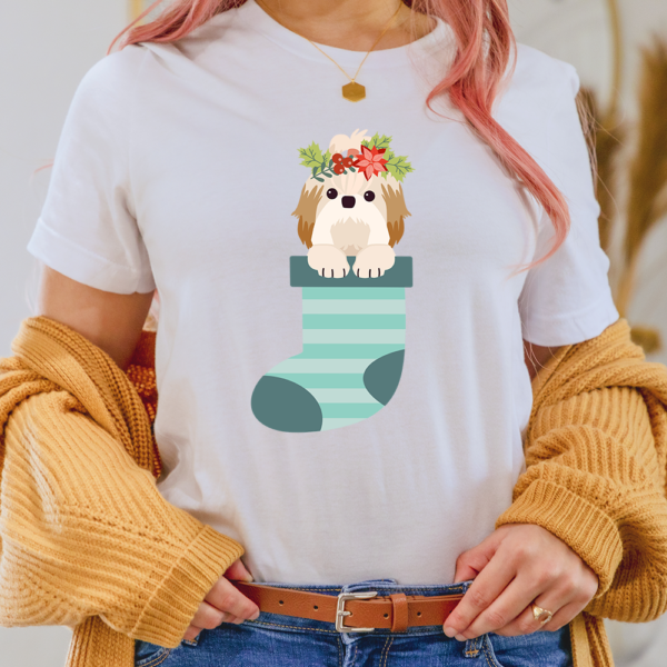 Shih Tzu In Christmas Sock Dog Lady Shirt
