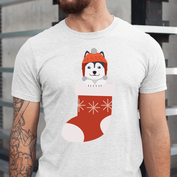 Siberian Husky In Christmas Sock Dog Men Shirt