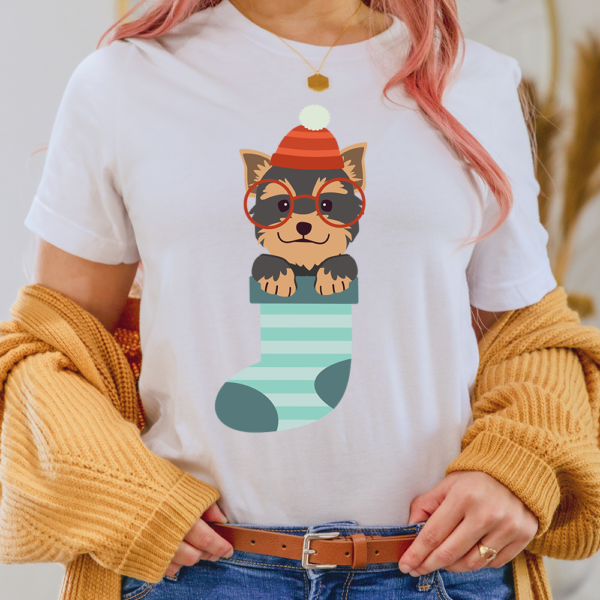 Yorkshire Terrier In Sock Christmas Dog Lady Shirt