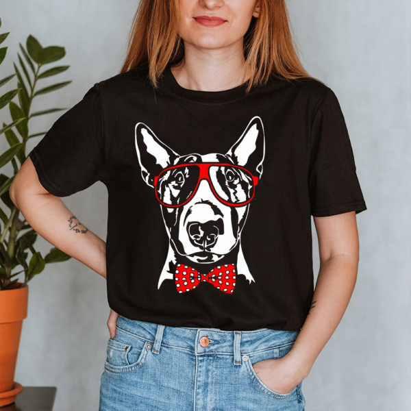 Bull Terrier Red Glass Bow Tie Dog Lady Shirt