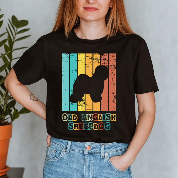 Old English Sheepdog Vintage Retro Sunset Dog Lady Shirt
