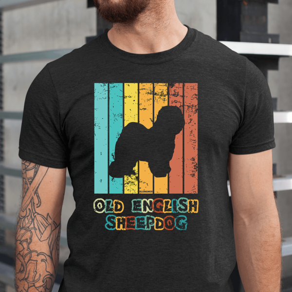 Old English Sheepdog Vintage Retro Sunset Dog Men Shirt