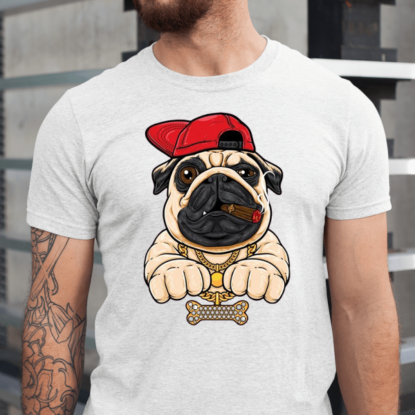 Pug Cigarette Diamond Necklace Dog Men Shirt